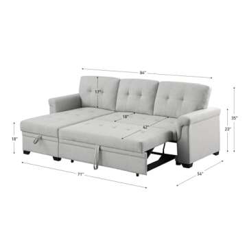 Lilola Home Lucca Sectional Sleeper Sofa - Versatile Couch with Storage