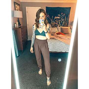 UEU Women's High Waisted Yoga Joggers Pants Loose Fitting Fitness Workout Sweatpants Comfy Lounge Pant with Pockets(LightCoffee,M)