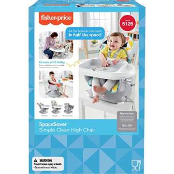 Fisher-Price Baby to Toddler High Chair SpaceSaver Portable Dining Seat & Booster with Washable Deep Tray & Liner, Windmill