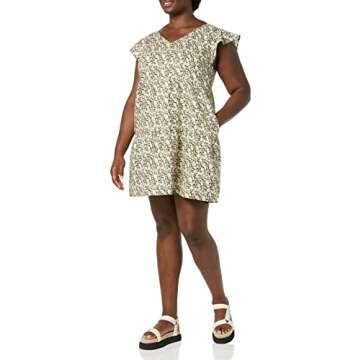 Goodthreads Women's Relaxed-Fit Washed Linen Blend Flutter-Sleeve Peasant Dress