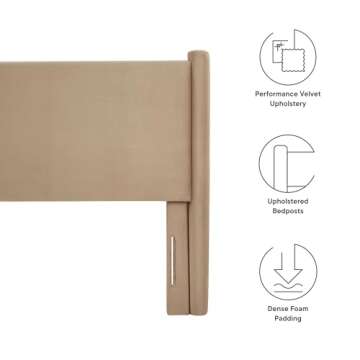 Modway Rael Queen Upholstered Headboard with Pillars in Taupe – Velvet Headboard – Stain-Resistant Performance Velvet Headboard for Queen Size Beds