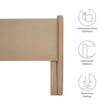 Modway Rael Queen Upholstered Headboard with Pillars in Taupe – Velvet Headboard – Stain-Resistant Performance Velvet Headboard for Queen Size Beds