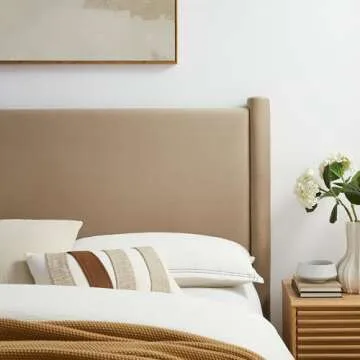 Modway Rael Queen Upholstered Headboard with Pillars in Taupe – Velvet Headboard – Stain-Resistant Performance Velvet Headboard for Queen Size Beds