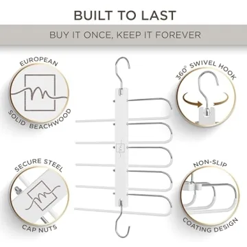 MORALVE Space Saving Beechwood Pants Hangers 2 Pack