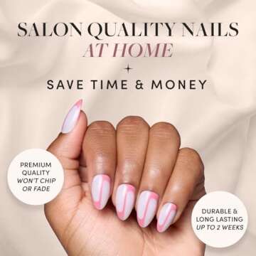 Glamnetic Press On Nails - Better Half | Short Almond Nails with Pink Accents, Reusable Stick On Fake Nails with Glue | Love In Bloom Spring Nails | 15 Sizes - 30 Nail Kit with Glue