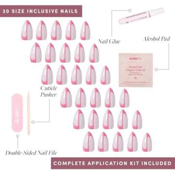 Glamnetic Press On Nails - Better Half | Short Almond Nails with Pink Accents, Reusable Stick On Fake Nails with Glue | Love In Bloom Spring Nails | 15 Sizes - 30 Nail Kit with Glue