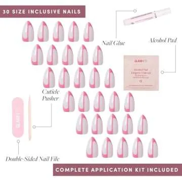 Glamnetic Press On Nails - Better Half | Short Almond Nails with Pink Accents, Reusable Stick On Fake Nails with Glue | Love In Bloom Spring Nails | 15 Sizes - 30 Nail Kit with Glue