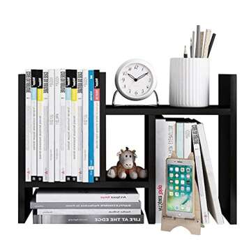 Jerry & Maggie Desktop Organizer Office Storage Rack Adjustable Wood Display Shelf Free Style Double H Display True Natural Stand Shelf (Black)