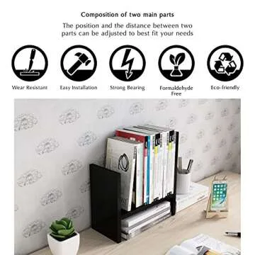 Jerry & Maggie Desktop Organizer Office Storage Rack Adjustable Wood Display Shelf Free Style Double H Display True Natural Stand Shelf (Black)