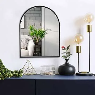 MYlovelylands 10x13 inch Black Small Arched Mirror for Bathroom Vanity Mirror or Wall Decor Arch Mirror Brushed Metal Frame Wall Mounted Mirror for Bathroom LivingRoom Bedroom Entryway