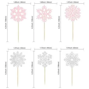 36Pcs Snowflake Cupcake Toppers Glitter Winter Frozen Theme Snowflake Cupcake Pick Decorations for Baby Shower Kids Birthday Christmas Party Decorations Supplies Light Pink Silver