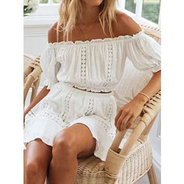 RIXDAS Women's Summer Two Piece Ruffle Trim Cami Hollow out Crop Top and Wrap Skirt Set