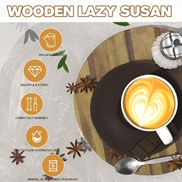 9.85 Inch Acacia Wood Lazy Susan for Easy Organization