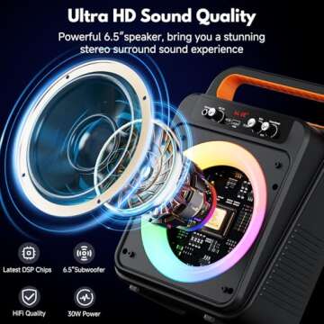 JYX Portable Karaoke Machine with Dual Wireless Mics, LED Lights for Parties & Outdoor Fun