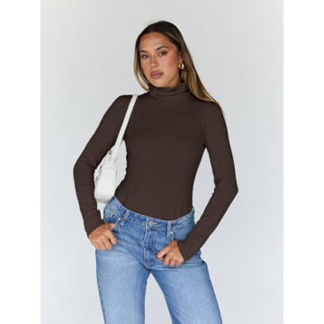 Trendy Queen Women's Turtleneck Long Sleeve Shirts Fall Fashion BasicThermal Underwear Tops Winter Clothes 2025 Coffee L