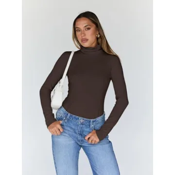 Trendy Queen Women's Turtleneck Long Sleeve Shirts Fall Fashion BasicThermal Underwear Tops Winter Clothes 2025 Coffee L