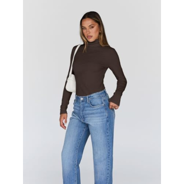 Trendy Queen Women's Turtleneck Long Sleeve Shirts Fall Fashion BasicThermal Underwear Tops Winter Clothes 2025 Coffee L