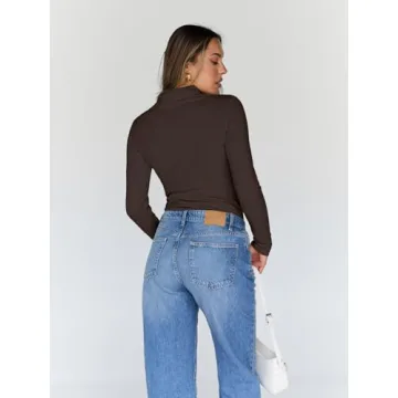 Trendy Queen Women's Turtleneck Long Sleeve Shirts Fall Fashion BasicThermal Underwear Tops Winter Clothes 2025 Coffee L