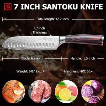PAUDIN Santoku Knife, 7 Inch Kitchen Knife, Ultra Sharp Knife- Forged High Carbon German Stainless S...