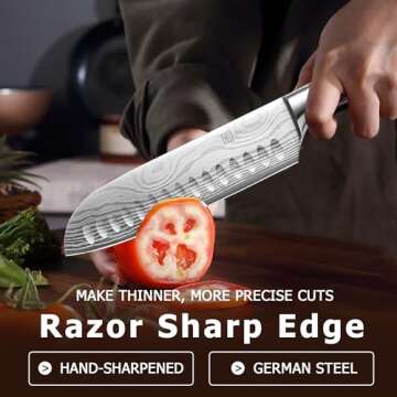 PAUDIN Santoku Knife, 7 Inch Kitchen Knife, Ultra Sharp Knife- Forged High Carbon German Stainless Steel, Professional Chef Knife with Ergonomic Handle, Gifts for Men and Women