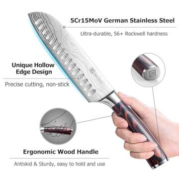 PAUDIN Santoku Knife, 7 Inch Kitchen Knife, Ultra Sharp Knife- Forged High Carbon German Stainless Steel, Professional Chef Knife with Ergonomic Handle, Gifts for Men and Women