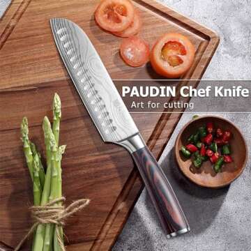PAUDIN Santoku Knife, 7 Inch Kitchen Knife, Ultra Sharp Knife- Forged High Carbon German Stainless Steel, Professional Chef Knife with Ergonomic Handle, Gifts for Men and Women