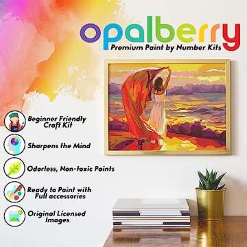 Opalberry Ocean Breeze Paint by Numbers Kit for Adults - Framed Acrylic Art Craft Kit