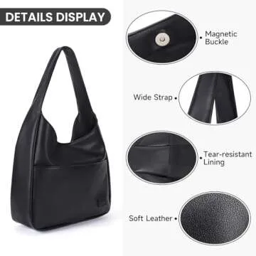 Faux Leather Tote Bag Women Shoulder Bag College Tote Leather Hobo Handbag Work Tote Bag Purse