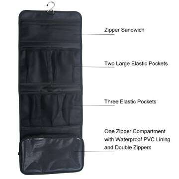 Hanging Toiletry Bag Travel Kit for Men and Women Waterproof Wash Bag Compact Makeup Organizer Bag Shaving Kit for Bathroom, Travel Accessories, Cosmetics, Shampoo, Body Wash (Black)