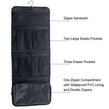 Hanging Toiletry Bag Travel Kit for Men and Women Waterproof Wash Bag Compact Makeup Organizer Bag Shaving Kit for Bathroom, Travel Accessories, Cosmetics, Shampoo, Body Wash (Black)