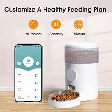 WOPET Automatic Cat Food Dispenser,WiFi Dog Feeder with APP Control, Automatic Cat Feeder with Stainless Steel Bowl, 15 Meals Per Day, Up to 10s Meal Call for Pets