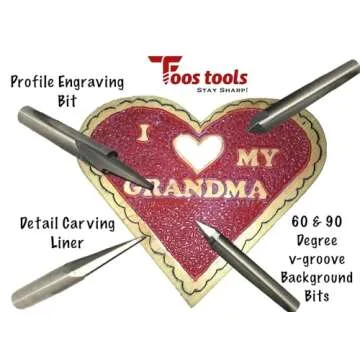 FOOS - Engraving CNC Wood Carving Router Bit Set - 4pcs - Solid Carbide - 1/4” Shanks = Profile + Carving Liner + 2 V Groove USA Veteran Owned