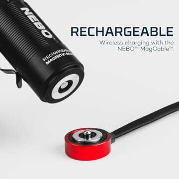 NEBO SWYVEL 1000 Lumen USB Wireless Rechargeable Aluminum Flashlight: Compact 90 Degree Rotating Swivel Head Work Light; 5 Light Modes; Pocket Clip Magnetic Base for Hands-Free Lighting -Black