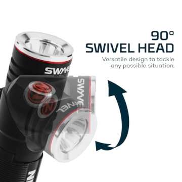 NEBO SWYVEL 1000 Lumen USB Wireless Rechargeable Aluminum Flashlight: Compact 90 Degree Rotating Swivel Head Work Light; 5 Light Modes; Pocket Clip Magnetic Base for Hands-Free Lighting -Black