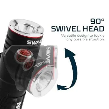 NEBO SWYVEL 1000 Lumen USB Wireless Rechargeable Aluminum Flashlight: Compact 90 Degree Rotating Swivel Head Work Light; 5 Light Modes; Pocket Clip Magnetic Base for Hands-Free Lighting -Black