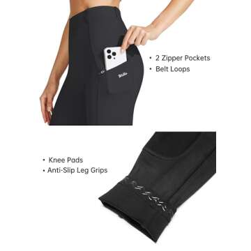 Willit Women's Horse Riding Pants Knee-Patch Equestrian Breeches Horseback Schooling Tights Zipper Pockets Black L