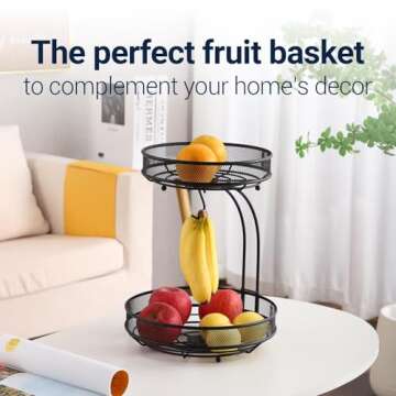 2 Tier Fruit Basket for Kitchen Counter - Fruit Bowl For Kitchen Counter For Fruit and Vegetable Sto...