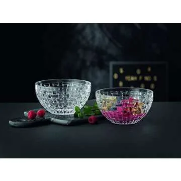 Nachtmann Bossa Nova Collection Bowl | Set of 2 Clear Crystal Glass Bowls | Basket Weave Glass Design | 6 Inch Mixing and Serving Bowl for Salad, Fruit and Snacks | Dishwasher Safe