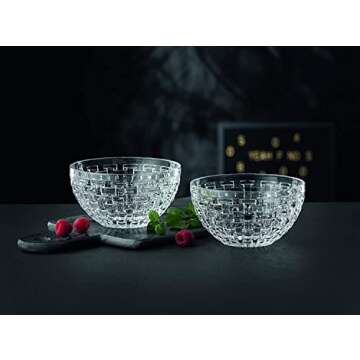 Nachtmann Bossa Nova Collection Bowl | Set of 2 Clear Crystal Glass Bowls | Basket Weave Glass Design | 6 Inch Mixing and Serving Bowl for Salad, Fruit and Snacks | Dishwasher Safe
