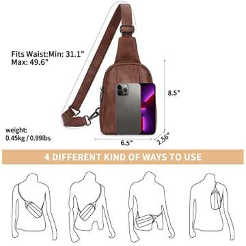 HKCLUF Crossbody Small Sling Bag for Women,Vegan Leather Cross Body Fanny Packs Chest Bag for Women with Adjustable Strap Brown