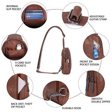 HKCLUF Crossbody Small Sling Bag for Women,Vegan Leather Cross Body Fanny Packs Chest Bag for Women with Adjustable Strap Brown