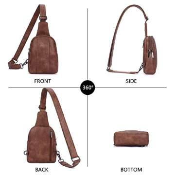 HKCLUF Crossbody Small Sling Bag for Women,Vegan Leather Cross Body Fanny Packs Chest Bag for Women with Adjustable Strap Brown
