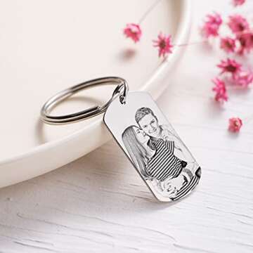 Personalized Photo Keychain for Couples Anniversary -Custom Picture Text I LOVE YOU MORE THE END I WIN Keychain for Men Women, Silver-colorful Image, 1.5*0.8in