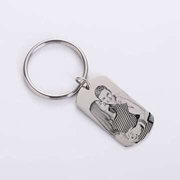 Personalized Photo Keychain for Couples Anniversary -Custom Picture Text I LOVE YOU MORE THE END I WIN Keychain for Men Women, Silver-colorful Image, 1.5*0.8in