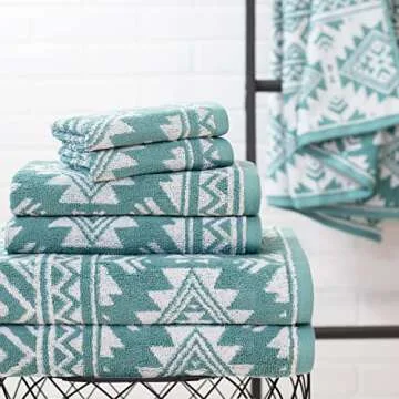 American Dawn Premium Quality Central Park Studios Diamond Zen Bath Towel Set | Comfort, Style | Elevate Bathroom Décor | Exquisite Piece | Plush, Absorbent | 6/PK | Sea Blue