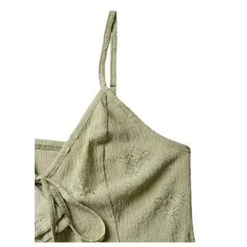 BEAUDRM Women's Asymmetric Hem Cami Crop Top Backless Tie Front Ruffle Trim Slim Fit Camisole Green Medium