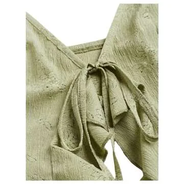 BEAUDRM Women's Asymmetric Hem Cami Crop Top Backless Tie Front Ruffle Trim Slim Fit Camisole Green Medium