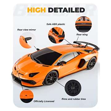 BEZGAR Remote Control Car Licensed RC Car, 1:24 Lambo Toy Car for Kids, Lambo Aventador SVJ Remote Control Model Car Electric Sport Racing Hobby Car for 3 4 5 Year Old Boy Birthday Gift (Orange)