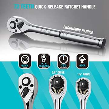 DURATECH 121-Piece Mechanics Tool Kits, Include SAE/Metric Sockets Set, 72-Tooth Drive Ratchet, 40-i...