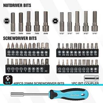 DURATECH 121-Piece Mechanics Tool Kits, Include SAE/Metric Sockets Set, 72-Tooth Drive Ratchet, 40-in-1 Magnetic Screwdriver, and Hex Keys with Carrying Tool Box for Auto Repair